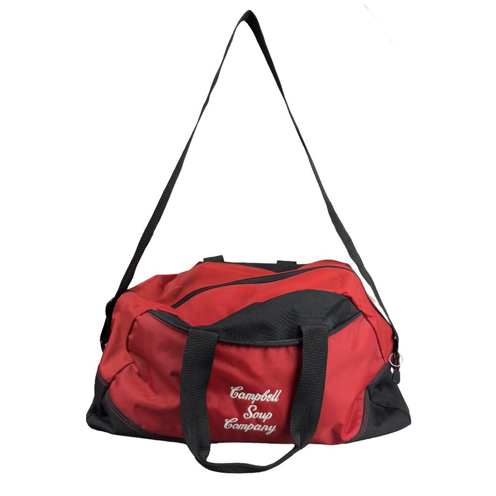 Vintage 90s Leeds Duffel Bag Campbell Soup Company Red Black Gym Travel